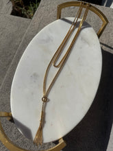 Load image into Gallery viewer, Italian 18k Yellow Gold Box Link Double Chain Lariat Tassel Necklace 20”