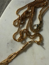 Load image into Gallery viewer, Italian 18k Yellow Gold Box Link Double Chain Lariat Tassel Necklace 20”
