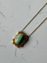 Load image into Gallery viewer, Art Deco Era Etched 14k Gold Turquoise Necklace