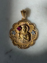 Load image into Gallery viewer, Solid 18k Gold Saint Barbara Ruby & Diamond Pendant
