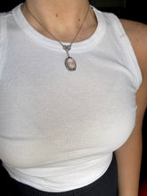 Load image into Gallery viewer, White 10k Gold Enamel Rose Quartz Seed Pearl Necklace 16”