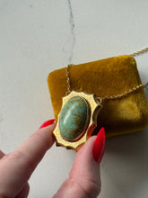 Load image into Gallery viewer, Art Deco Era Etched 14k Gold Turquoise Necklace