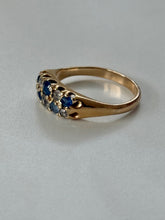 Load image into Gallery viewer, Antique Blue Sapphire & Diamond 18k Gold Ring Size 6.75