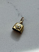 Load image into Gallery viewer, Art Deco Swiss White Enamel Edelweiss Flower Cow Bell 14k Gold Charm