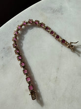 Load image into Gallery viewer, Pink Synthetic Stone Gold Vermeil Tennis Bracelet 7.25”