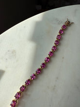 Load image into Gallery viewer, Pink Synthetic Stone Gold Vermeil Tennis Bracelet 7.25”