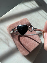 Load image into Gallery viewer, Black Onyx Sterling Silver Heart Bangle Bracelet 7”