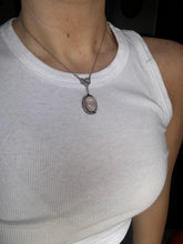 Load image into Gallery viewer, White 10k Gold Enamel Rose Quartz Seed Pearl Necklace 16”