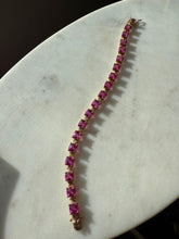 Load image into Gallery viewer, Pink Synthetic Stone Gold Vermeil Tennis Bracelet 7.25”