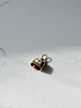 Load image into Gallery viewer, Art Deco Swiss White Enamel Edelweiss Flower Cow Bell 14k Gold Charm