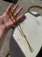 Load image into Gallery viewer, Italian 18k Yellow Gold Box Link Double Chain Lariat Tassel Necklace 20”