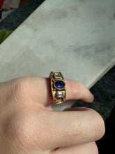 Load image into Gallery viewer, Antique Blue Sapphire Sugarloaf Cabochon Diamond Ring