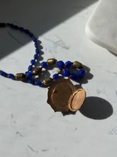 Load image into Gallery viewer, Victorian Czech Glass Bead & Brass Filigree Enamel Portrait Locket Necklace 19”