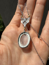 Load image into Gallery viewer, White 10k Gold Enamel Rose Quartz Seed Pearl Necklace 16”