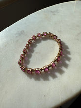 Load image into Gallery viewer, Pink Synthetic Stone Gold Vermeil Tennis Bracelet 7.25”