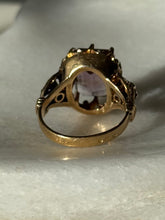 Load image into Gallery viewer, Victorian Purple Spinel 18k Gold Ring w/ Rose Cut Diamonds & Emeralds Size 6.5