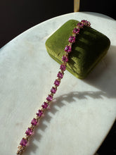 Load image into Gallery viewer, Pink Synthetic Stone Gold Vermeil Tennis Bracelet 7.25”