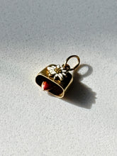 Load image into Gallery viewer, Art Deco Swiss White Enamel Edelweiss Flower Cow Bell 14k Gold Charm