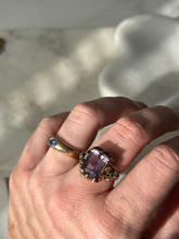 Load image into Gallery viewer, Victorian Purple Spinel 18k Gold Ring w/ Rose Cut Diamonds & Emeralds Size 6.5