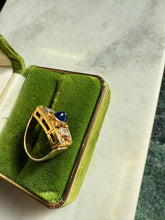 Load image into Gallery viewer, Antique Blue Sapphire Sugarloaf Cabochon Diamond Ring