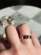 Load image into Gallery viewer, Garnet Starburst 10k Gold Trilogy Ring