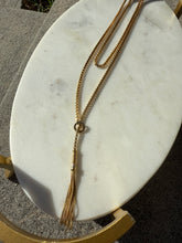 Load image into Gallery viewer, Italian 18k Yellow Gold Box Link Double Chain Lariat Tassel Necklace 20”