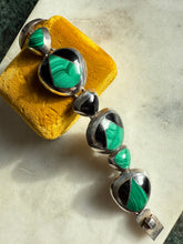 Load image into Gallery viewer, Malachite & Black Onyx Inlay 950 Silver Bracelet 6”