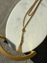 Load image into Gallery viewer, Italian 18k Yellow Gold Box Link Double Chain Lariat Tassel Necklace 20”