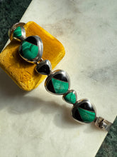 Load image into Gallery viewer, Malachite & Black Onyx Inlay 950 Silver Bracelet 6”