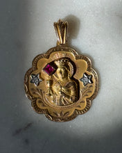 Load image into Gallery viewer, Solid 18k Gold Saint Barbara Ruby & Diamond Pendant