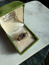 Load image into Gallery viewer, Antique Blue Sapphire Sugarloaf Cabochon Diamond Ring
