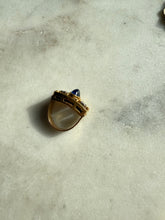 Load image into Gallery viewer, Antique Blue Sapphire Sugarloaf Cabochon Diamond Ring