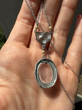 Load image into Gallery viewer, White 10k Gold Enamel Rose Quartz Seed Pearl Necklace 16”