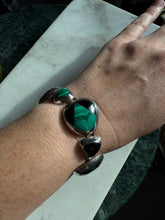 Load image into Gallery viewer, Malachite & Black Onyx Inlay 950 Silver Bracelet 6”