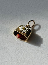Load image into Gallery viewer, Art Deco Swiss White Enamel Edelweiss Flower Cow Bell 14k Gold Charm