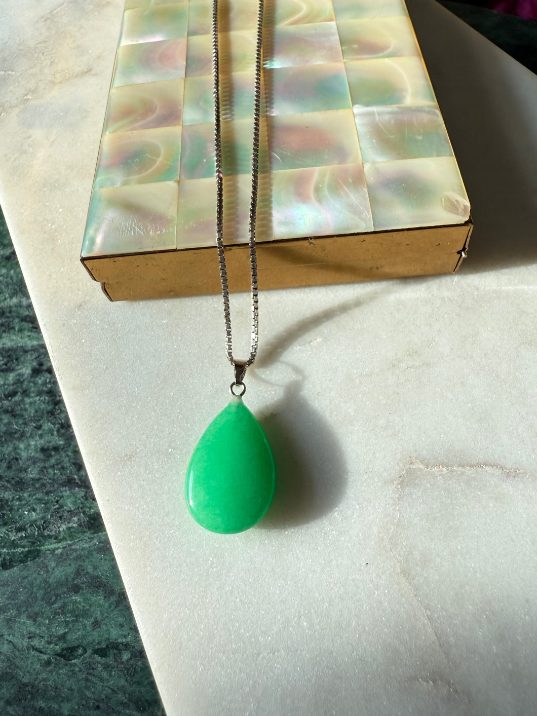 Vintage Sterling Silver Jade Necklace