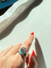Load image into Gallery viewer, Blue Oval Glass Sterling Silver Ring Size 8.5
