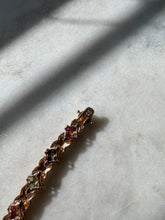 Load image into Gallery viewer, Ruby Emerald Sapphire Two-Tone Gold Vermeil Flower Bracelet 7.25”
