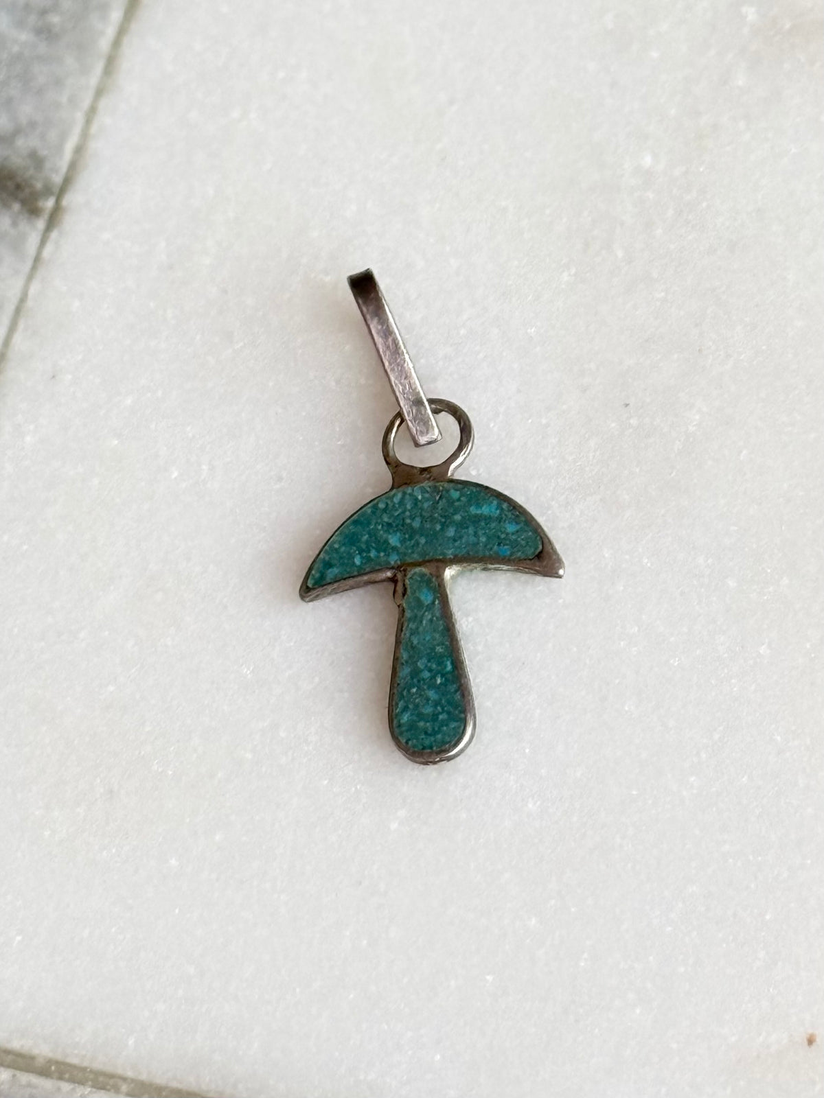Crushed Turquoise Mini Mushroom Charm Sterling Silver
