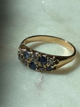 Load image into Gallery viewer, Antique Blue Sapphire &amp; Diamond 18k Gold Ring Size 6.75
