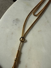 Load image into Gallery viewer, Italian 18k Yellow Gold Box Link Double Chain Lariat Tassel Necklace 20”

