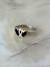 Load image into Gallery viewer, Black Enamel Double Heart Sterling Silver Ring Size 5.25
