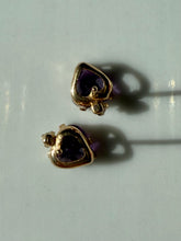 Load image into Gallery viewer, Amethyst Diamond 14k Yellow Gold Gold Heart Earrings
