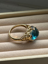 Load image into Gallery viewer, Blue Glass Gold Vermeil Ring Size 7

