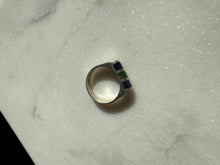 Load image into Gallery viewer, Lapis &amp; Green Stone Inlay Sterling Silver Ring Size 7.25
