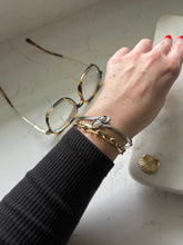 Load image into Gallery viewer, Sterling &amp; 14k Flower Bangle Bracelet
