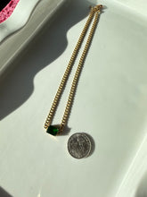 Load image into Gallery viewer, Cuban Link Gold Vermeil Green Glass Stone Necklace
