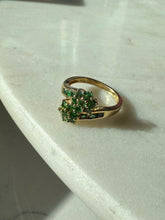 Load image into Gallery viewer, Lab Grown Emerald Flower Gold Vermeil Ring Size 6.25
