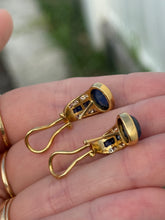 Load image into Gallery viewer, Solid 18k Gold Diamond &amp; Blue Sapphire Omega Back Earrings
