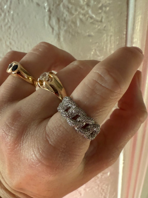 Chain Link Zircon Sterling Silver Ring Size 7.5